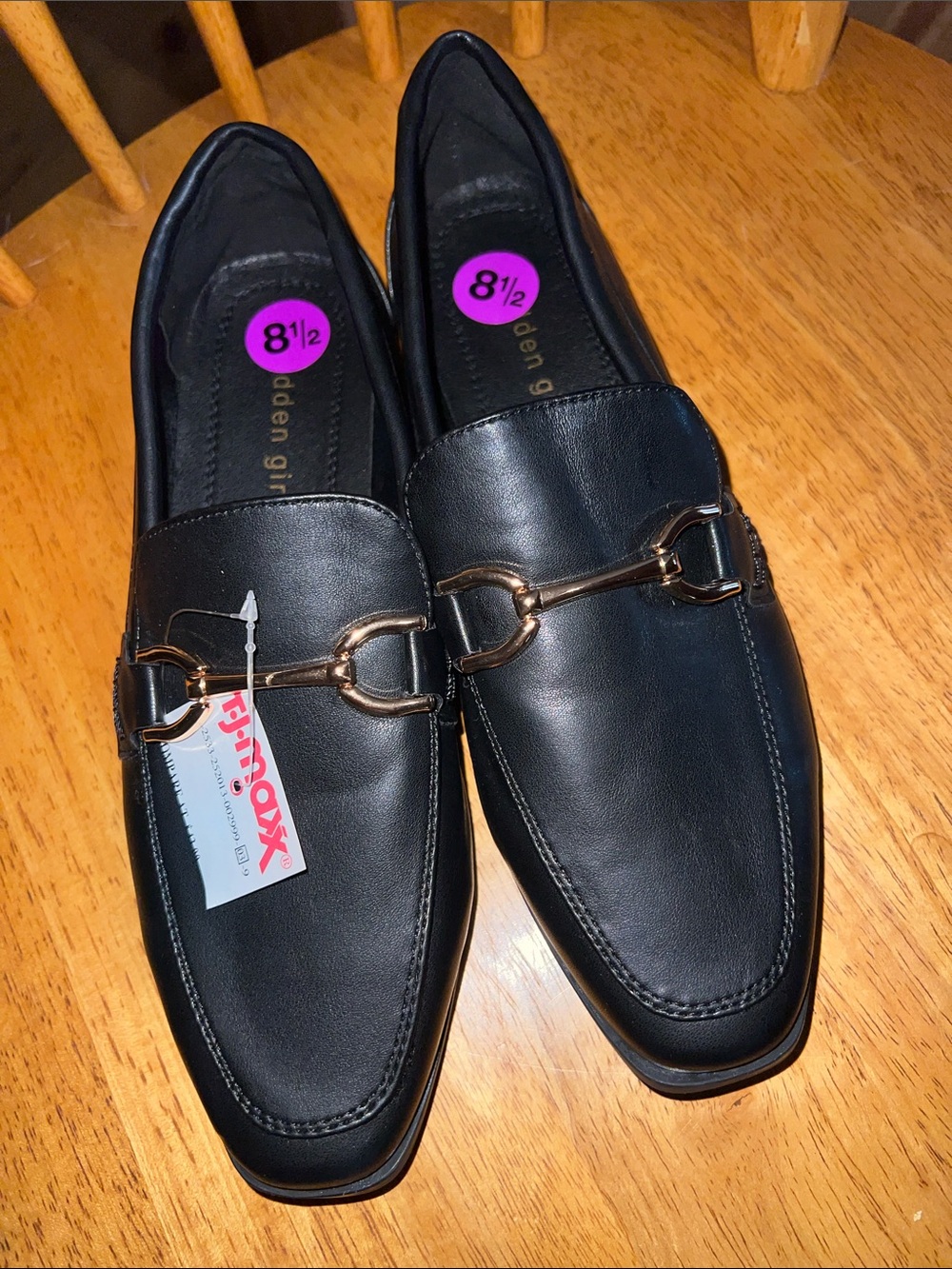 Madden Girl Black Faux Vegan Leather Loafers with Gold Horsebit 8.5